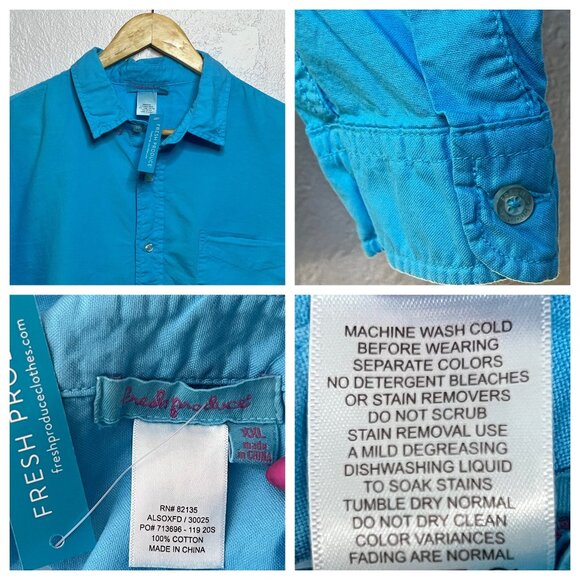 NWT Fresh Produce Men'S XXL Blue 100% Cotton Button-Up Shirt With Chest Pocket - Picture 11 of 16